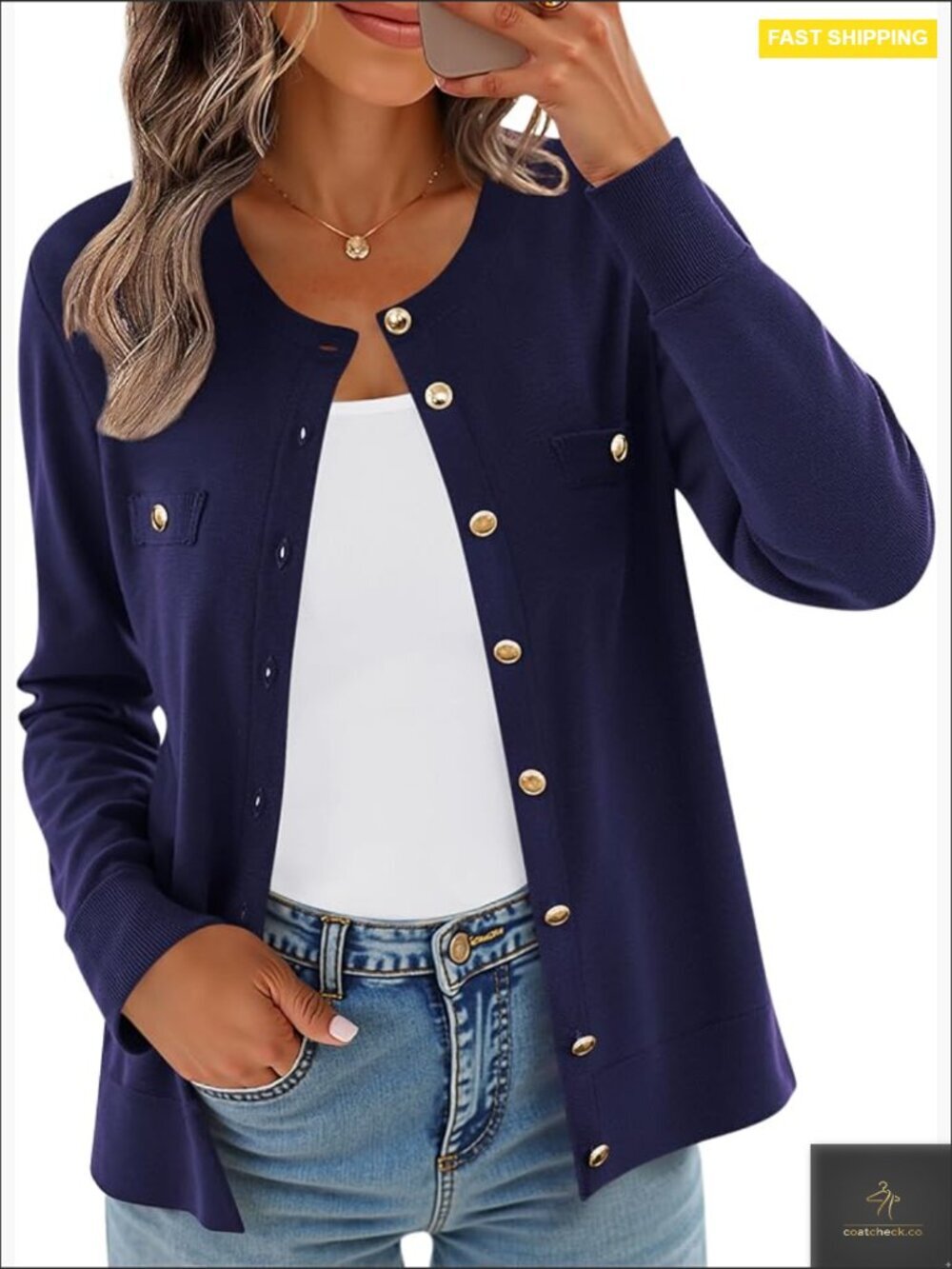 Lightweight Knit Cardigan Open Front Button Down Long Sleeve Chic Sweater